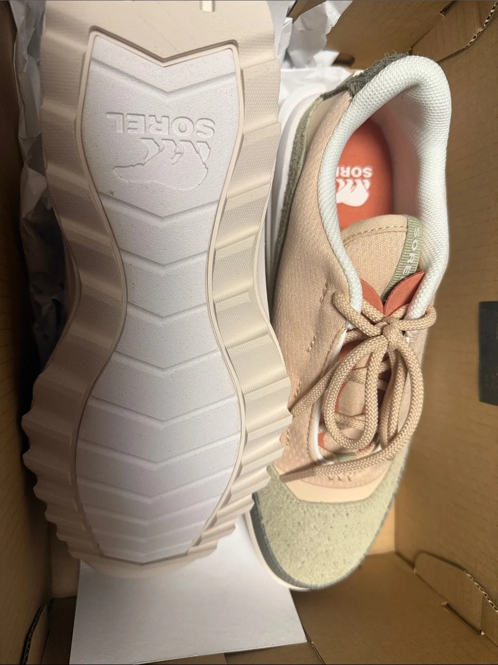 Sorel Women's Peach and Tan Lace-Up Sneakers